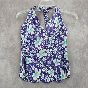 Purple Floral Halter Padded Tie Swimwear Tankini XL Extra Large
